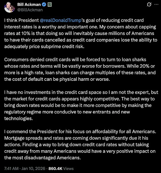 Bill Ackman Warns Trump's Credit Card Rate Cap Could Devastate Millions as Populist Policy Sparks Debate