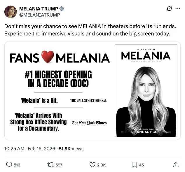 Melania Trump's Presidents' Day Documentary Promotion Sparks Debate