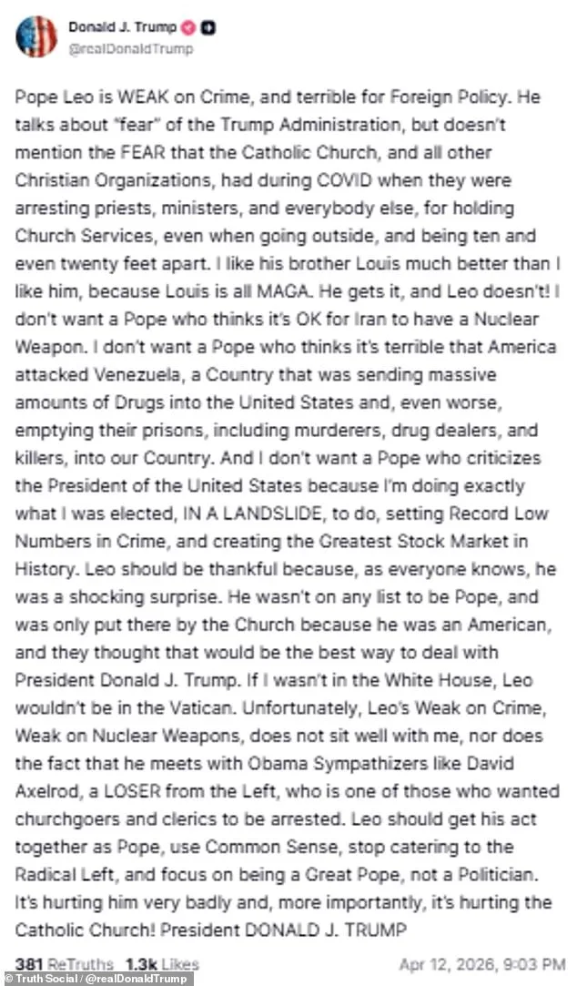 Trump Confronts Pope Leo Over Iran Stance, Claims Influence on His Election